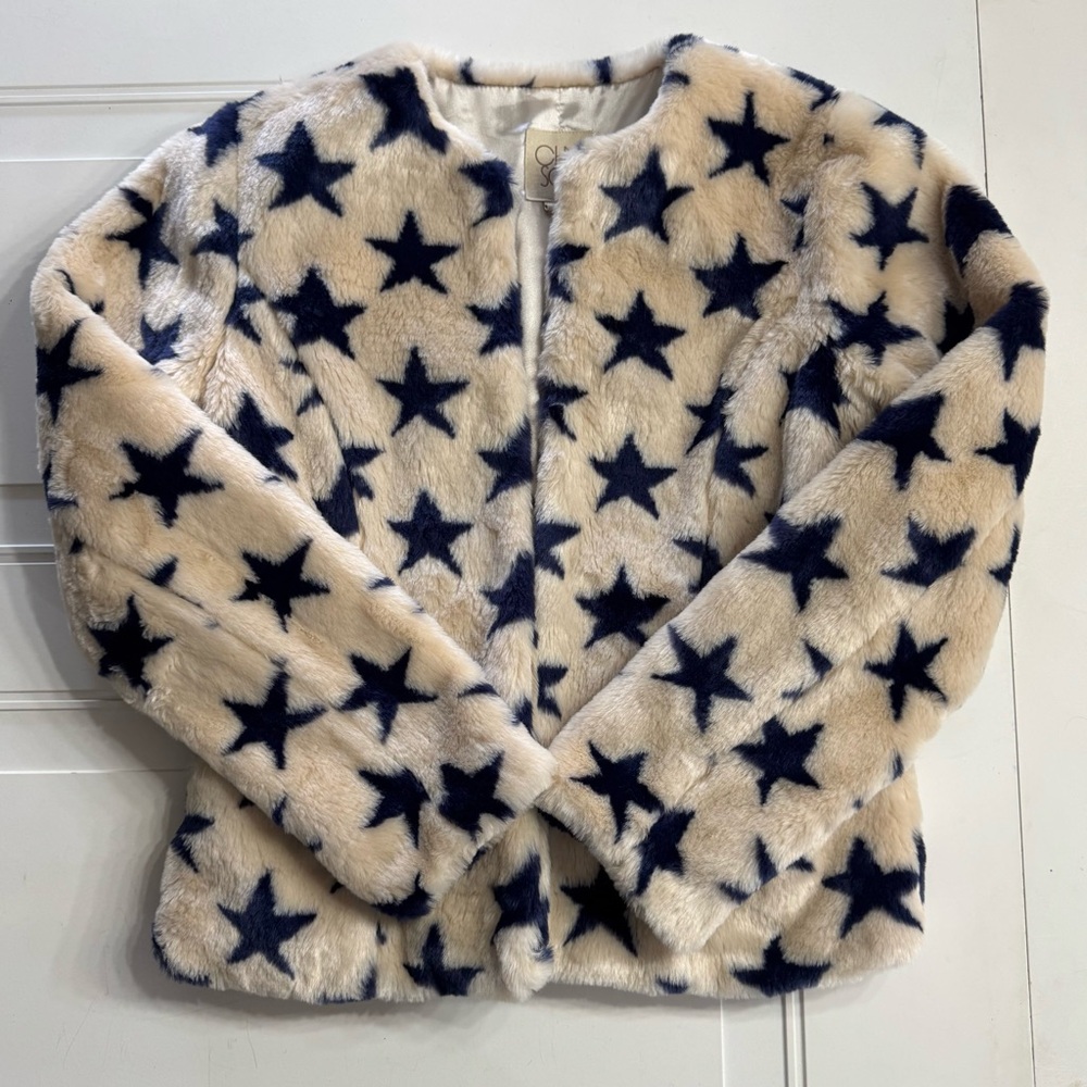 Chaser Sherpa White Blue Star Jacket Plush Cozy Soft‎ Womens Size Small